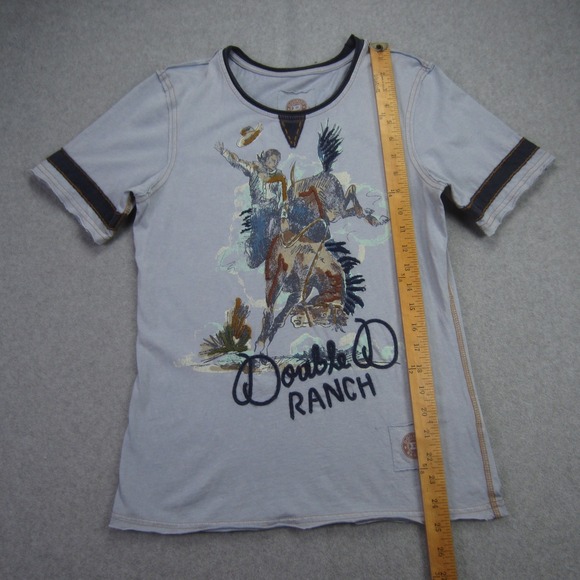Double D Ranch T Shirt Womens XS Blue End Of Ride Top Cowboy Rodeo Embroidered - Picture 8 of 13